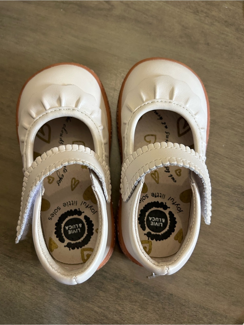 Livie & Luca White Baby Mary Janes with Tan Soles